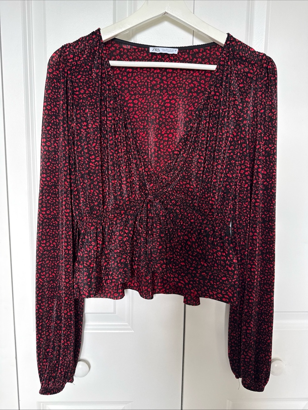 Zara Peplum Pleaded Plunge V-Neck Longsleeve Top Size‎ L Party Cocktail Dinner